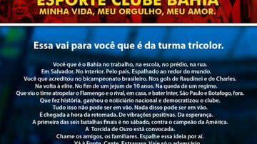 Imagem Bahia lança campanha “#TôContigoBaêa” para lotar Arena