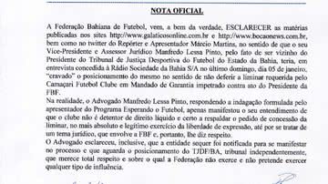 Imagem Vice da FBF esclarece opinião sobre liminar do caso 'mala preta'