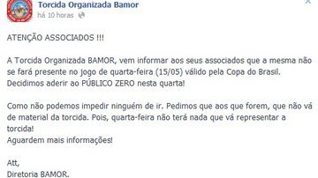 Imagem Público Zero: Bamor não irá comparecer à Arena nesta quarta-feira (15)