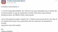 Imagem Público Zero: Bamor não irá comparecer à Arena nesta quarta-feira (15)