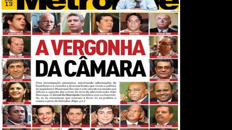 Imagem Jornal da Metrópole aponta vereadores que votaram a favor de João