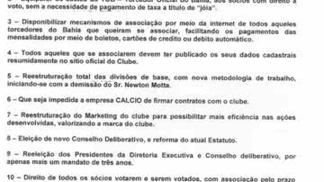 Imagem Torcidas do Bahia fazem carta com exigências a MGF