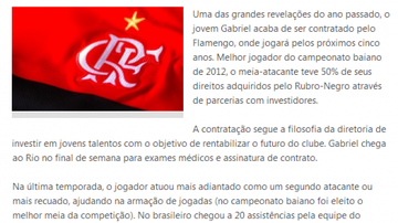 Imagem Oficial! Gabriel é o novo reforço do Flamengo