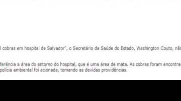 Imagem Secretário de Saúde não acha normal ter cobras em hospital, diz Sesab