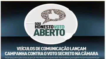Imagem Jornal da Metrópole destaca campanha “Sou honesto voto aberto”
