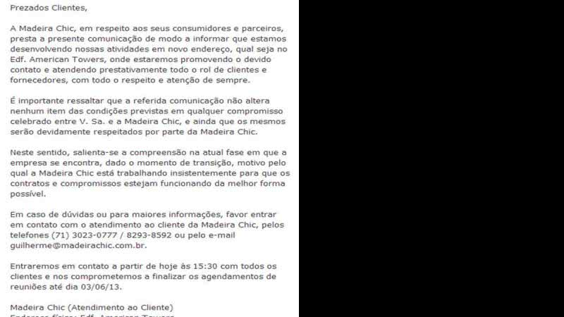 Imagem Após matérias do Bocão News, Madeira Chic esclarece denúncias