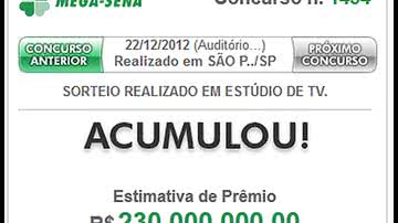 Imagem Mega-Sena da virada pode pagar R$ 230 milhões