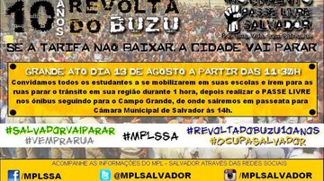 Imagem Hoje tem manifestação do MPL no Campo Grande. Artistas apoiam. Veja vídeo