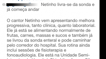 Imagem Sem sonda, Netinho já começa a andar