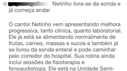 Imagem Sem sonda, Netinho já começa a andar