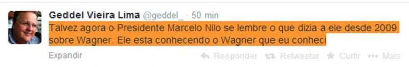 Imagem “Ele está conhecendo o Wagner que eu conheci”, diz Geddel para Nilo