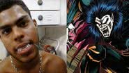 Imagem Jovem costura dente de vampiro de plástico na boca em Ipiaú