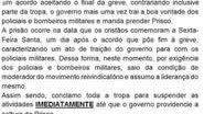Imagem Prisão de Prisco: capitão Tadeu convoca PMs para retomar a greve