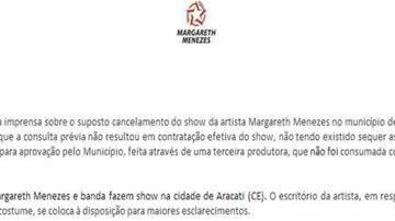 Imagem Prefeitura acusa Margareth Menezes de furar show em Carnaval