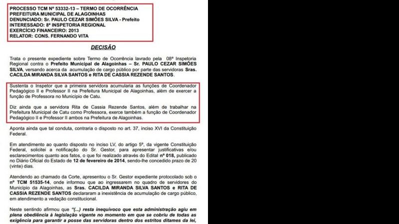 Imagem TCM adverte prefeito de Alagoinhas por acúmulo de cargo de servidores