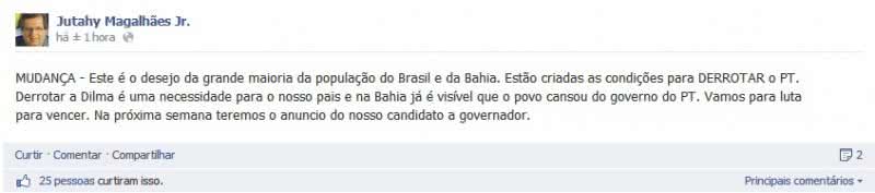 Imagem Jutahy afirma que candidato da oposição será conhecido na próxima semana