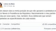 Imagem Eleições 2014: Lídice crava em rede social. "Não apoiarei Aécio"