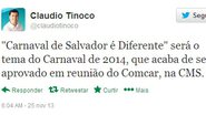 Imagem Vereador antecipa tema de folia: &quot;Carnaval de Salvador é Diferente&quot; 