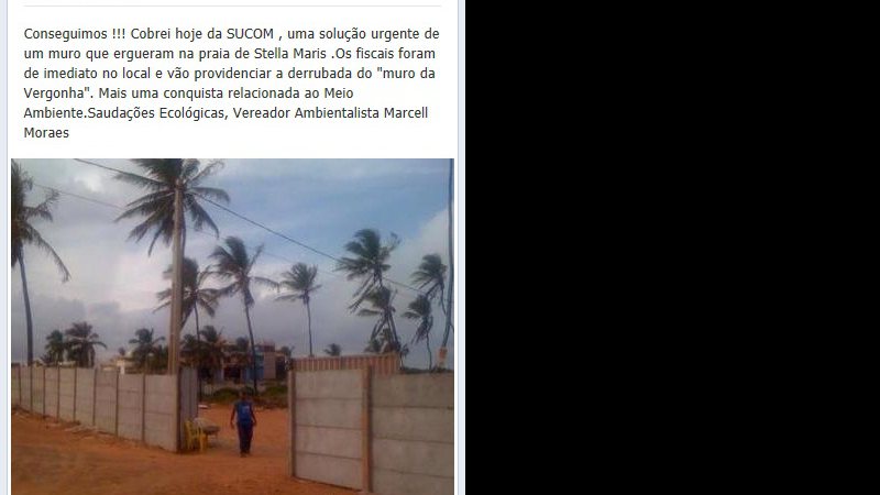 Imagem Marcell Moraes informa que Sucom vai derrubar o muro em Stella Maris