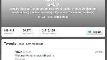 Imagem Anonymous hackeia perfil de Twitter da Veja