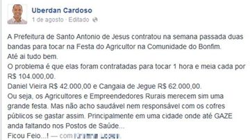 Imagem Prefeitura de Santo Antônio de Jesus gasta R$ 104 mil com bandas e justifica