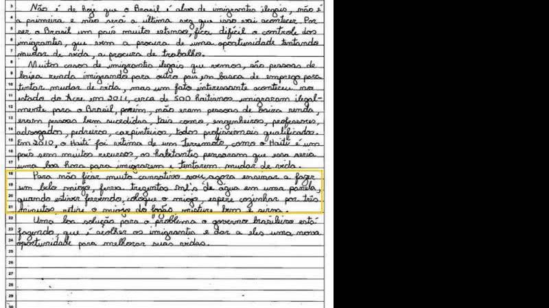Imagem Garoto escreve receita de miojo para testar correção do ENEM