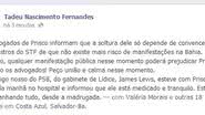 Imagem Capitão Tadeu pede calma após infarto de Prisco causar revolta