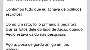 Imagem  Músico compara Geddel a rato. "Político escroto", dispara Manno Goes