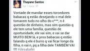 Imagem Com xingamentos, esposa de Vitinho explode contra torcida do Botafogo