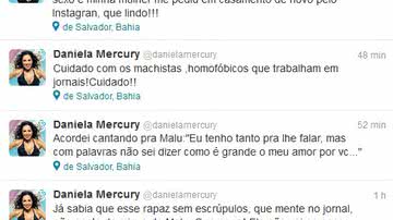 Imagem Daniela Mercury rebate jornalista: “cuidado com machistas, homofóbicos...”