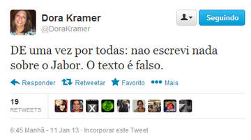 Imagem E-mail de Dora Kramer sobre Arnaldo Jabor é falso
