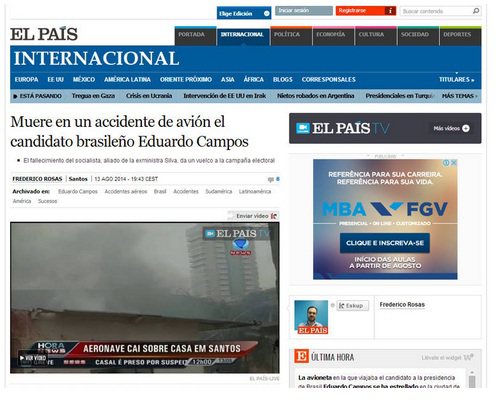 Imagem Imprensa internacional destaca a morte de Eduardo Campos