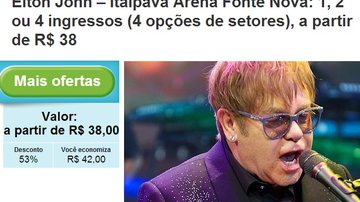 Imagem Show de Elton John é vendido por R$ 38 em sites de compra coletiva
