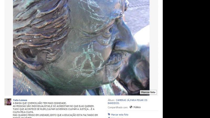 Imagem Estátua de Jorge Amado sofre depredações após três dias de inauguração