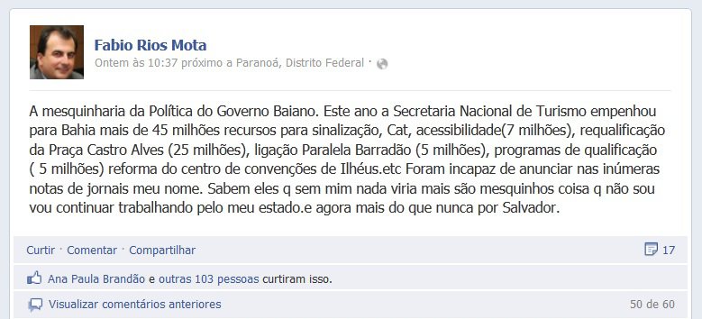 Imagem Fabio Mota dispara contra governo da Bahia: &quot;mesquinho&quot;