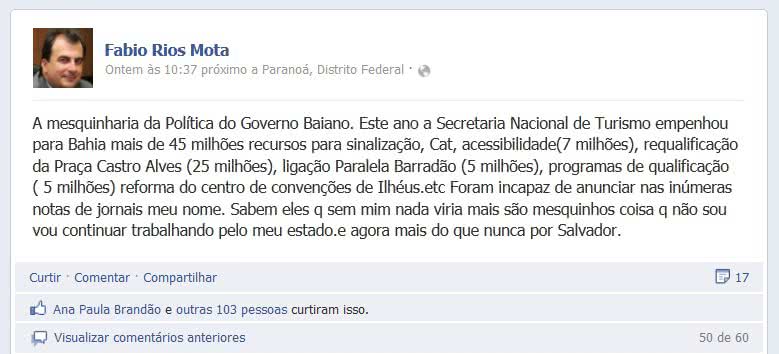 Imagem Fabio Mota dispara contra governo da Bahia: "mesquinho"