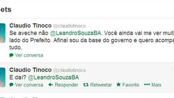 Imagem Cláudio Tinoco pega ar com seguidor no Twitter