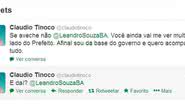 Imagem Cláudio Tinoco pega ar com seguidor no Twitter
