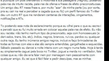 Menina usa twitter para postar: nasce 1% de barreira contra PRETOS em mim