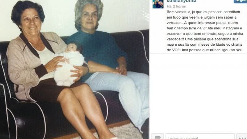 Imagem Sthefany Brito nega abandono e ataca a avó