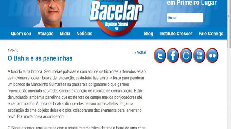 Imagem Secretário escreve artigo detonando Esporte Clube Bahia