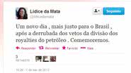 Imagem Lídice comemora  derrubada dos vetos da presidente à lei dos royalties