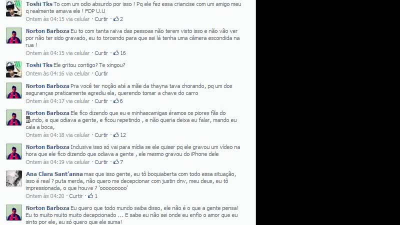 Imagem Fã carioca relata piti de Bieber: "piores fãs", teria dito cantor