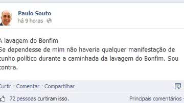 Imagem Paulo Souto é contra manifestação política na Lavagem do Bonfim