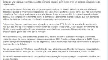 Imagem "Ainda querem que eu, Ricardo Machado, devolva R$ 228 mil ao município&quot