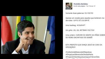 Imagem Após 20 dias longe do Facebook, "prefeito Netinho" retorna