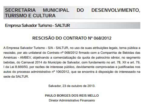 Imagem Ambev fora do Carnaval: Saltur oficializa rescisão de contrato com cervejaria 