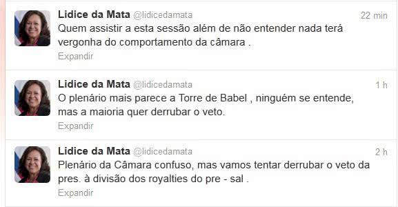 Imagem "Plenário mais parece a Torre de Babel", dispara Lídice da Mata