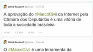 Imagem Pelo Twitter, Dilma comemora Marco Civil na internet
