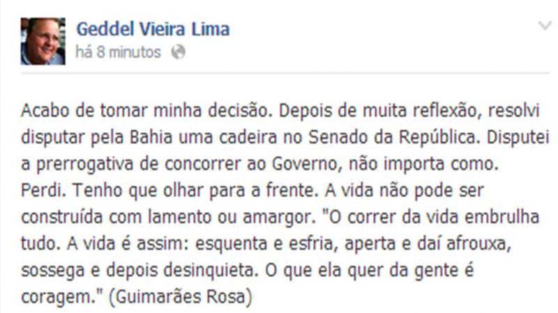 Imagem Em redes sociais, Neto, Jutahy e Geddel comemoram união das oposições